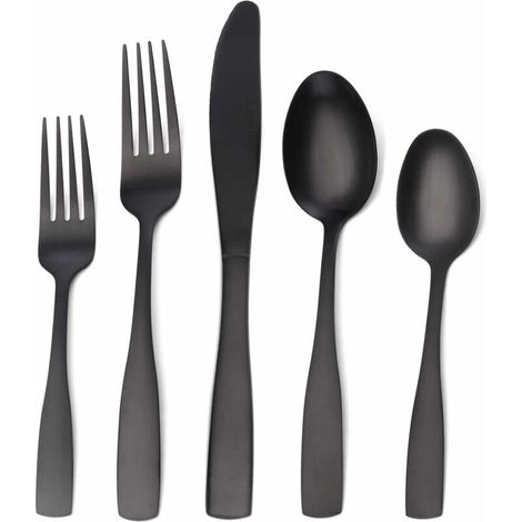Matte black silverware set, 6 piece satin stainless steel cutlery set