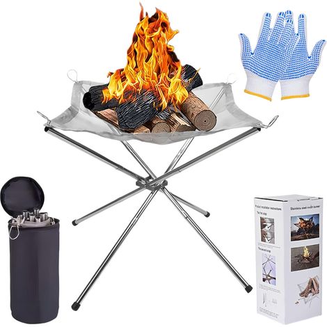 Portable Camping Fire Pit — Foldable Stainless Steel Mesh Fire Pit with Storage Bag and Heat-Resistant Gloves — RV Accessory (1/5)