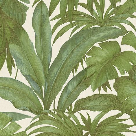 Papier peint jungle moderne | Tapisserie feuille de palmier verte pour salon | Papier peint tropical intissé pour chambre adulte - 10,05 x 0,70 m (1/5)