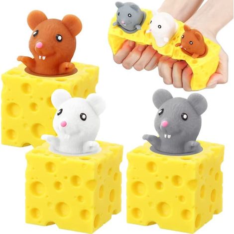 Balle anti-stress souris en forme de fromage, jouet sensoriel doux et élastique à presser, idéal pour soulager le stress et se détendre. (1/5)
