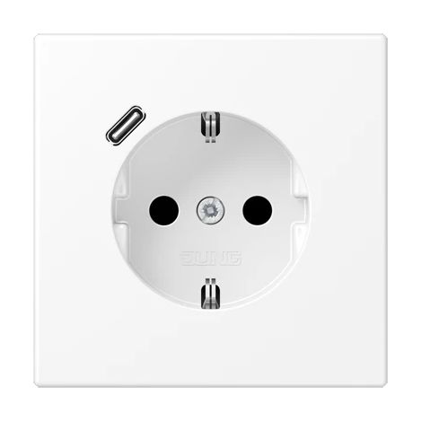 Jung Presa SCHUKO®, 16 A 250 V , con caricatore USB, 1 x tipo C, SAFETY+, serie LS, bianco neve opaco LS 1520-18 C WWM