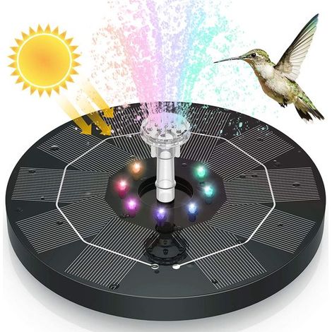 Fontaine solaire - bain d'oiseaux - fontaine d'extérieur - fontaine de jardin LED - 6 jets d'eau - convient pour une utilisation extérieure et les bassins de jardin - noir irisé (1/5)