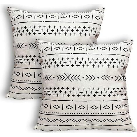 Set di 2 fodere per cuscini in stile boho, nere e crema, 45x45 cm, impermeabili, ideali per arredamento interno/esterno, divano e patio. (1/5)