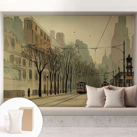 Papier peint avec colle pour décoration moderne de salon chambre à coucher cuisine et bureau Facile Symétrie urbaine 208x146 cm (1/5)