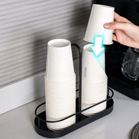 Schreibtisch-Einwegbecher-Organizer, Arbeitsplatte für Wasser, Milch, Teebecherhalter, schwarzes Eisen, 25,4 x 10 x 22,5 cm