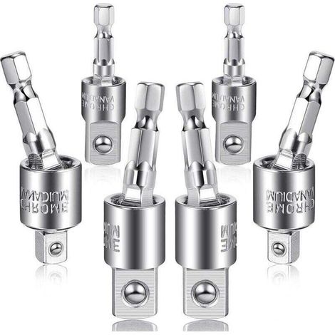Ensemble d'adaptateurs de douilles pour perceuse électrique 6 pièces Adaptateur de tournevis à percussion Adaptateur de douille pour perceuse à percussion à tige hexagonale rotative à 360 degrés (1/4)