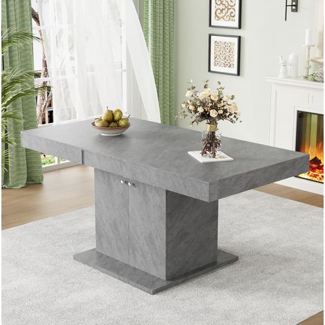 MEUBLIV Mesa de comedor extensible 140/180 x 80 cm gris con almacenaje integrado (1/5)