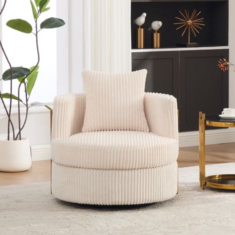 Fauteuil pivotant 360° 1 place 76x79x78 cm, rangement sous l'assise, dossier enveloppant, mousse haute densité, velours côtelé, beige (1/5)