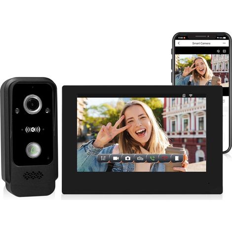 Interphone Vidéo 2 Fils avec Écran 7 Pouces,WiFi,Vision Nocturne Infrarouge et Détection de Mouvement,Caméra HD,Audio Bidirectionnel, Débloquage de Carte RFID (1/5)