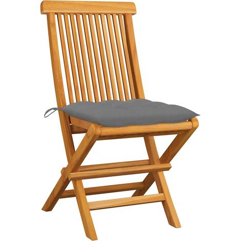 Maison Exclusive - Chaises pliantes avec coussins gris, 2 pièces, en teck massif (1/5)