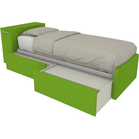Letto singolo salvaspazio con cassetti e testata contenitiva - Verde mela