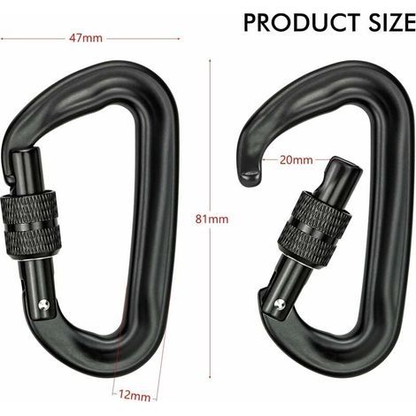 2Pcs Mousqueton Escalade 12KN (1200KG) Robustes Mousqueton Aluminium Mousqueton à Verrouillage en Forme de D pour Hamacs Balançoire de Yoga Camping Porte-clés Chiens de Serrure (1/4)