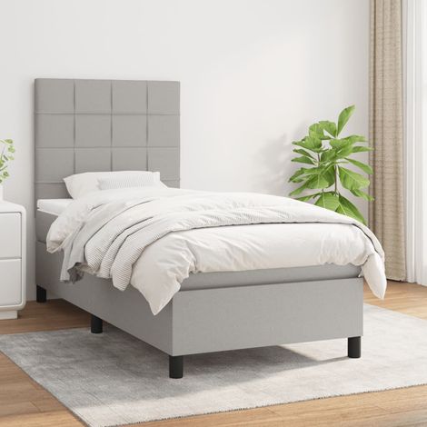 Ensemble Lit Adulte avec Sommier et Matelas confortable,Lit à sommier tapissier et matelas Gris clair 90x190 cm Tissu -BVN91048 (1/5)
