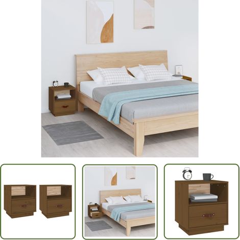 The Living Store Nachttische 2 Stk. Honigbraun 40x34x45 cm Massivholz Kiefer - Nachttisch - Massivholzmöbel - Kiefernholz Möbel - Wohnzimmerdeko - Schlafzimmermöbel (1/5)