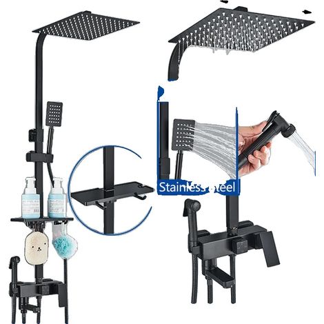 Robinet de douche, pluie et main, construction en laiton durable, Noir B 10 pouces (1/2)