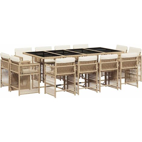 13 Piece Garden Dining Set with Cushions Beige Poly Rattan vidaXL (1/4)