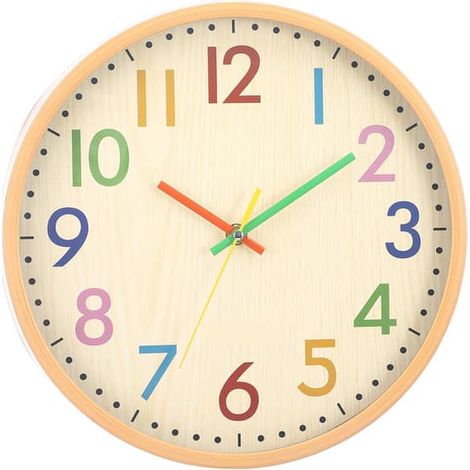 Horloge murale, horloge à quartz silencieuse de 30 cm, chiffres arabes colorés faciles à lire, convient pour le salon, la salle à manger, la salle de classe (jaune) (1/5)