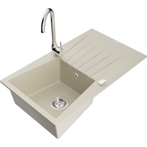 Mexen Cesar 1 Becken-Granitspüle mit Abtropffläche und Mischbatterie Telma, Beige - 6514-69-670200-00 (1/5)