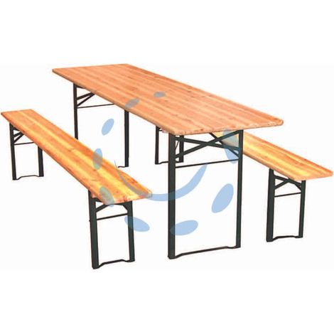 Set Tavolo + 2 Panche Birreria 2 Gambe tavolo cm.200x60x77h. - panche cm.200x25x47h. (1/2)