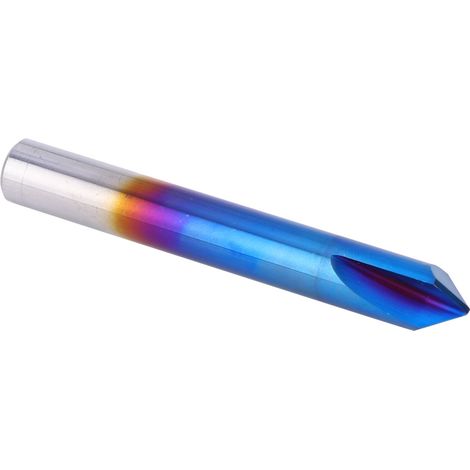 Fraise à chanfreiner 90° 2 dents, carbure monobloc, revêtement bleu, fraise à bois, 10x75mm, pour défonceuse, coupe précise, outil durable. (1/5)