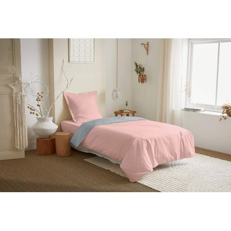 Parure de couette 2 Pièces réversible "Duo Premium" 140 x 200 cm Rose Dragée/Nuage - - (1/2)