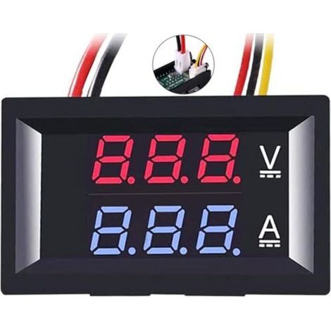 1 Pièce Voltmètre ampèremètre numérique 0,28", testeur de tension et de courant DC 100 V 10 A, panneau d'affichage double LED bleu et rouge 0,28", 3 bits (1/3)