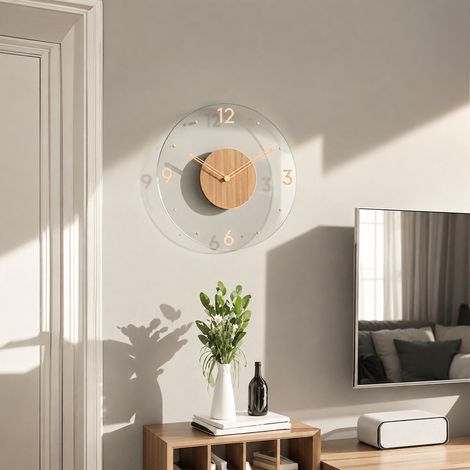 Horloge murale ronde verre trempé sans cadre chiffres à points 30 cm silencieuse 650 g – Livraison gratuite (1/4)