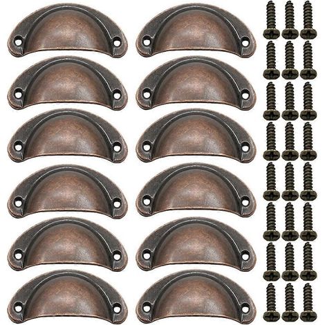 Lot de 12 poignées de porte en forme de coquillage, poignées de porte rétro, poignées de meubles traditionnelles en demi-lune avec vis, pour tiroir, armoire, commode (bronze rouge) (1/5)