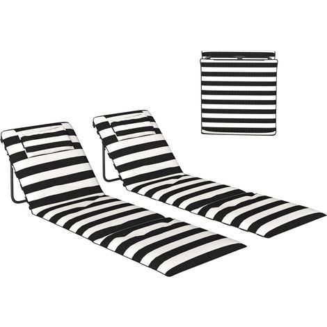 Lot 2 Tapis de Plage Pliables, Dossier Réglable, Appui-tête Rembourré, 150x50x2 cm, Gris, Blanc (1/5)
