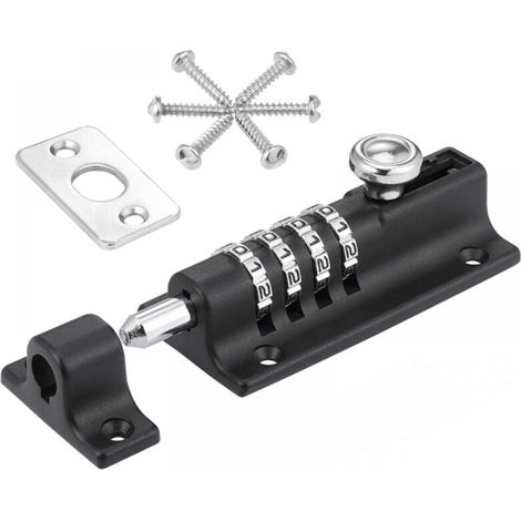 Serrure à combinaison robuste à 4 chiffres - Pour portes en bois et coulissantes - Résistante à la rouille avec vis - 1 pièce - Noir (1/5)
