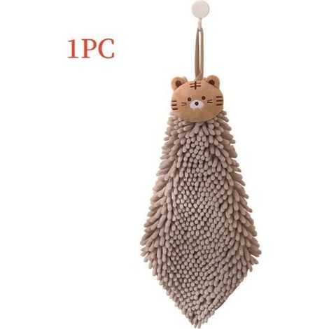 Torchons de Cuisine - Animal Mignon - Chenille - 25x25 cm - Pour Enfants et Adultes - Blanc et Brun brun brun TORCHON (1/4)