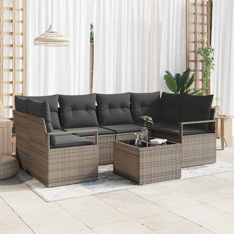 Conjunto de sofá de jardín 7 pcs Gris Poliratán, Acero y Vidrio vidaXL (1/5)