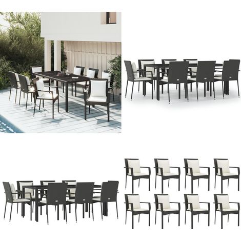 9-tlg. Garten-Essgruppe mit Kissen Schwarz Poly Rattan - Gartensessel - Gartentisch - Gartenmöbeln - Outdoor Möbel - Rattan Gartenmöbel - Home & Living