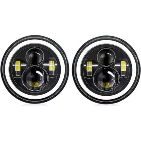 7-Zoll-LED-Autoscheinwerfer und Tagfahrlicht, IP67 wasserdicht, H4-Scheinwerfer, geeignet für 9–30-V-Fahrzeuge, Autos und Motorräder (2er-Pack) – Crezuo