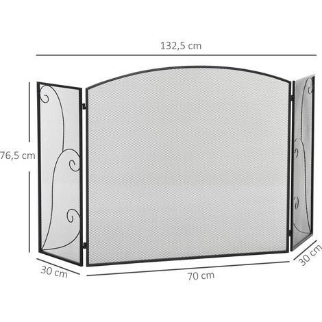 Pare-feu pour cheminée, 3 panneaux, pliable, flexible, en métal, noir, 132,5 x 76,5 cm (1/5)