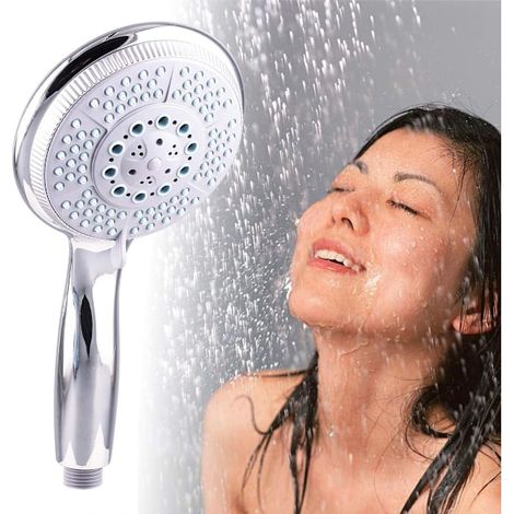 Pommeau de douche haute pression à 5 jets, pommeau de douche puissant et réglable, pommeau de douche universel pour salle de bain, interface 1/2 pouce, finition chromée... (1/5)