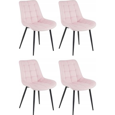 Chaise - leobert - bera - velours rose clairpieds noirs - 54 x 60 x 88 cm - lot de 4 211770210