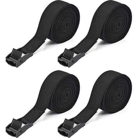 4-Piece Tie-Down Straps, 2.5M Polyester, Ratchet Buckle, Black, 250Kg, For Motorcycle, Car (1/5)