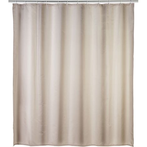 Rideau de douche beige 180x200 cm – Polyester antibactérien et hydrofuge – Effet anti-moisissure – 12 anneaux inclus (1/5)