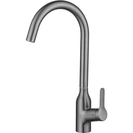 Wholesale copper kitchen sink faucet with large bend, hot and cold water, omnidirectional rotating design - gunmetal gray, elegant style [dual function]