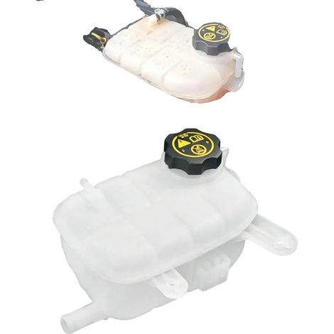 Vaso di espansione del liquido di raffreddamento, capacità 1,5 litri, 22 cm x 18 cm x 10 cm, trasparente con tappo giallo, materiale plastico resistente, compatibile con Opel Mokka X (1/5)
