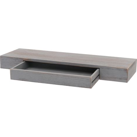 [NON UTILIZZATO] Mensola ripiano pensile con cassetto HHG-922 25x80x8cm legno massello grigio shabby
