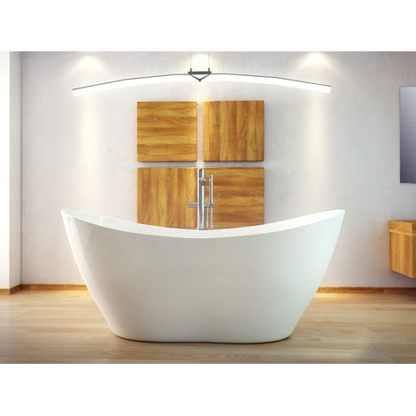 ECOLAM Baignoire autoportante Viya 160x70 cm  Vidage Click Clack  Design en fonte minérale  Baignoire îlot glamour blanc