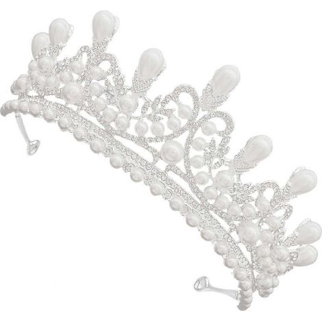 Couronne de mariée Hemoton en diamants et perles, couronne de perles d'imitation ultra-brillante, argent (1/3)