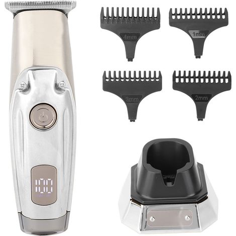 Tondeuse à cheveux électrique avec écran LCD professionnel, kit de coupe et de toilettage pour hommes, argent. (1/5)