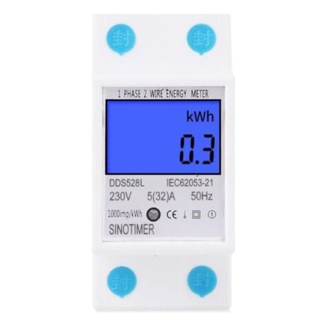 BARKBUSTERS Compteur électrique, Compteur D'Énergie 230V 5 (32) A 2 fils 2P Écran Numérique LCD avec rail DIN Monophasé Électronique Rail-Électronique d'alimentation numérique KWh
