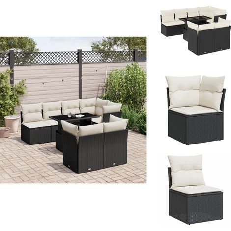 Salon de jardin 8 pcs avec coussins noir résine tressée - Ensemble Salon De Jardin - Meuble Extérieur - Table Extensible - Chaise Lounge - Canapé D'extérieur (1/5)