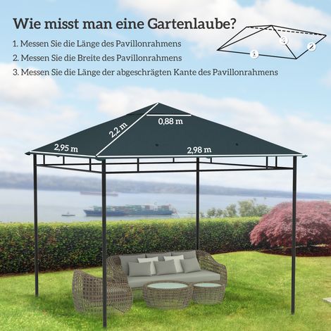 Toiture de remplacement pour pavillon de jardin, polyester, 2,98 x 2,95 m, gris foncé (1/5)
