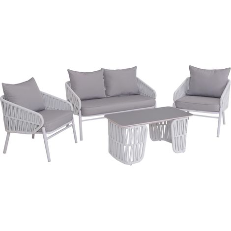 Ensemble de jardin HWC-P90, ensemble lounge canapé fauteuil table, tressage en corde Rope tissu/text