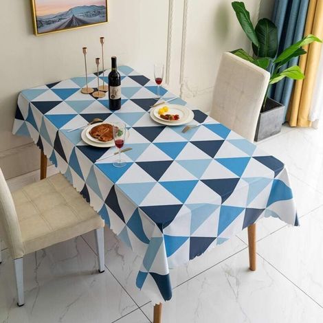 Nappes Nappe Rectangulaire PVC Essuyable Tissu de Table Etanche Facile Nettoyer Nappe Treillis Triangulaire Style Nordique (Bleu, 140×180cm) (1/5)